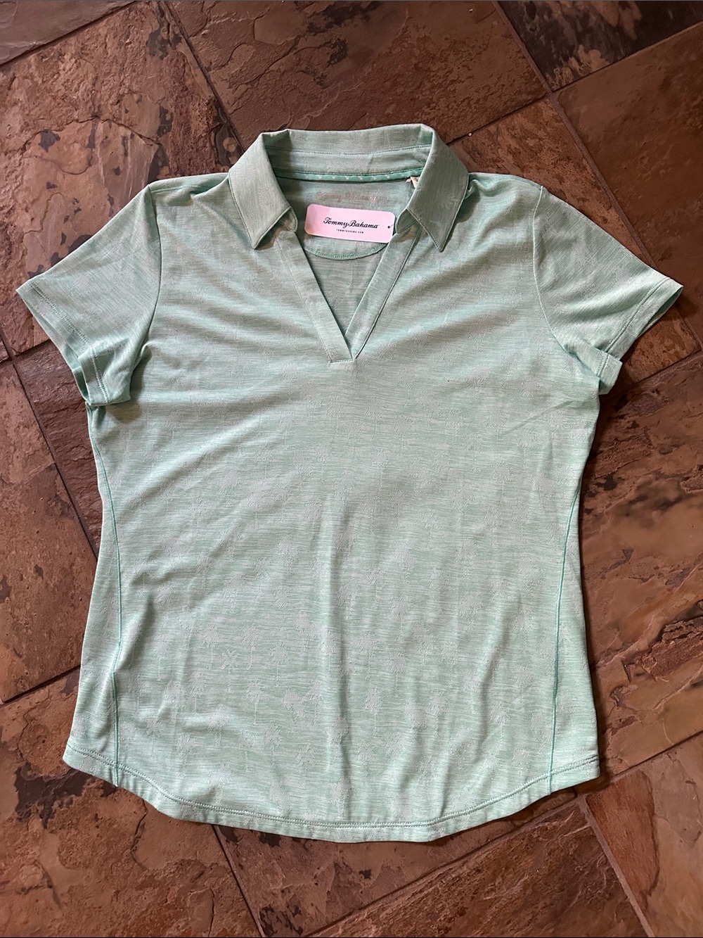New with tags!  Tommy Bahama Mint Green Short-Sleeve V-Neck Polo Top Small